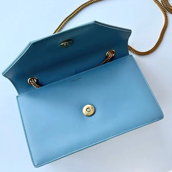 Saint Laurent Betty Light / Sky Blue Crossbody Shoulder Bag w/ Gold Chain Strap - Picture 12 of 16